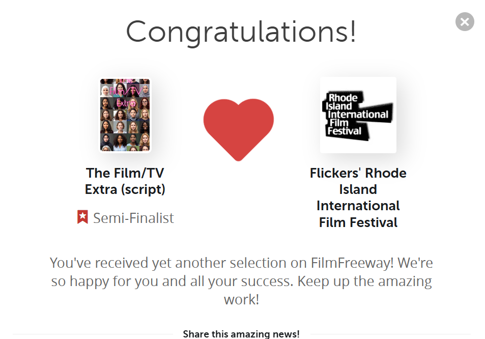 The Film/TV Extra is a Screenplay Competition SEMI-FINALIST at Rhode Island International Film Festival