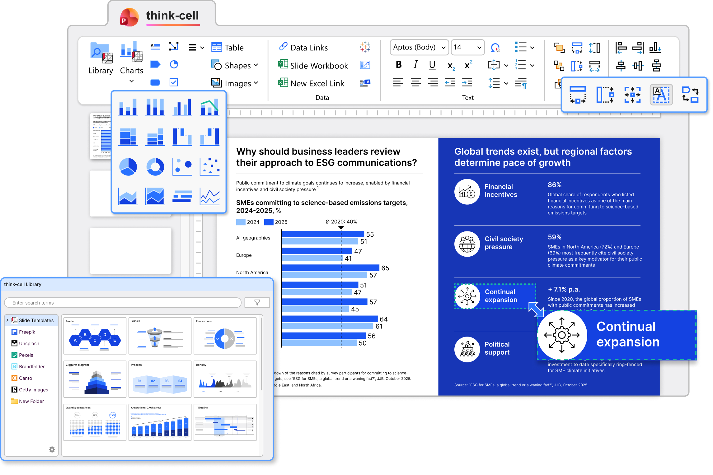 Newly released think-cell 14 gives users more efficiency and flexibility in charting, layout, and the full range of PowerPoint workflows