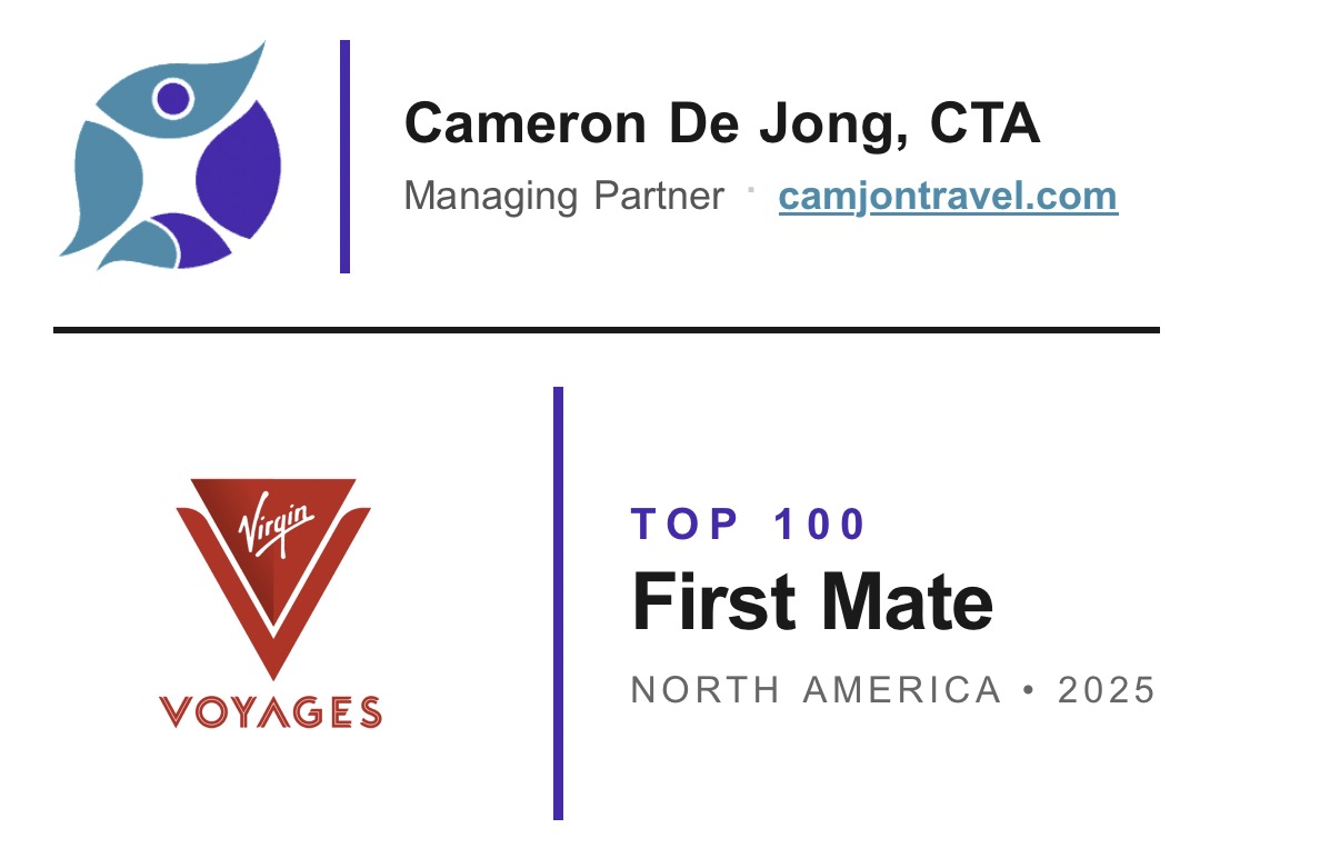 CamJon Travel's Cameron DeJong Honored as Virgin Voyages Top 100 First Mate in North America for 2025