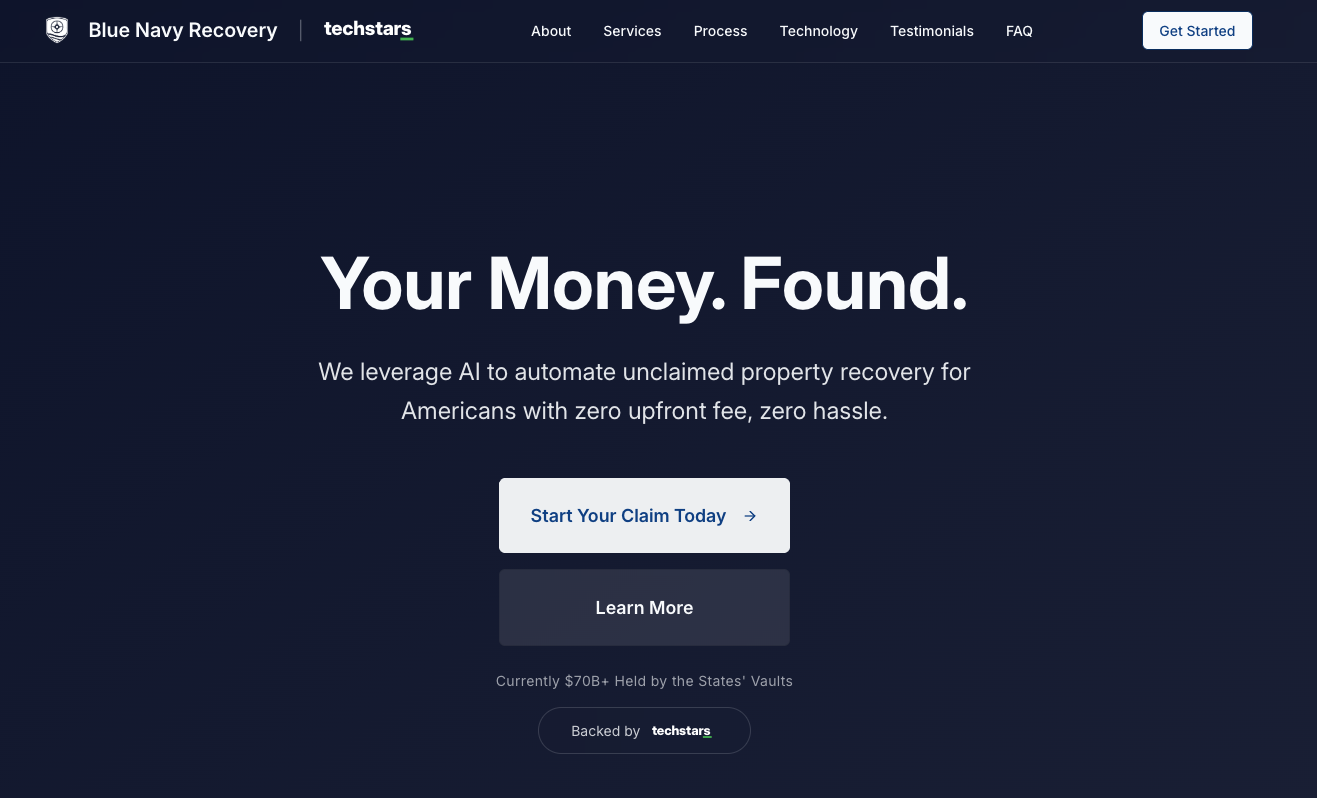 Blue Navy Recovery Joins Techstars to Tackle the $70B Unclaimed Property Market