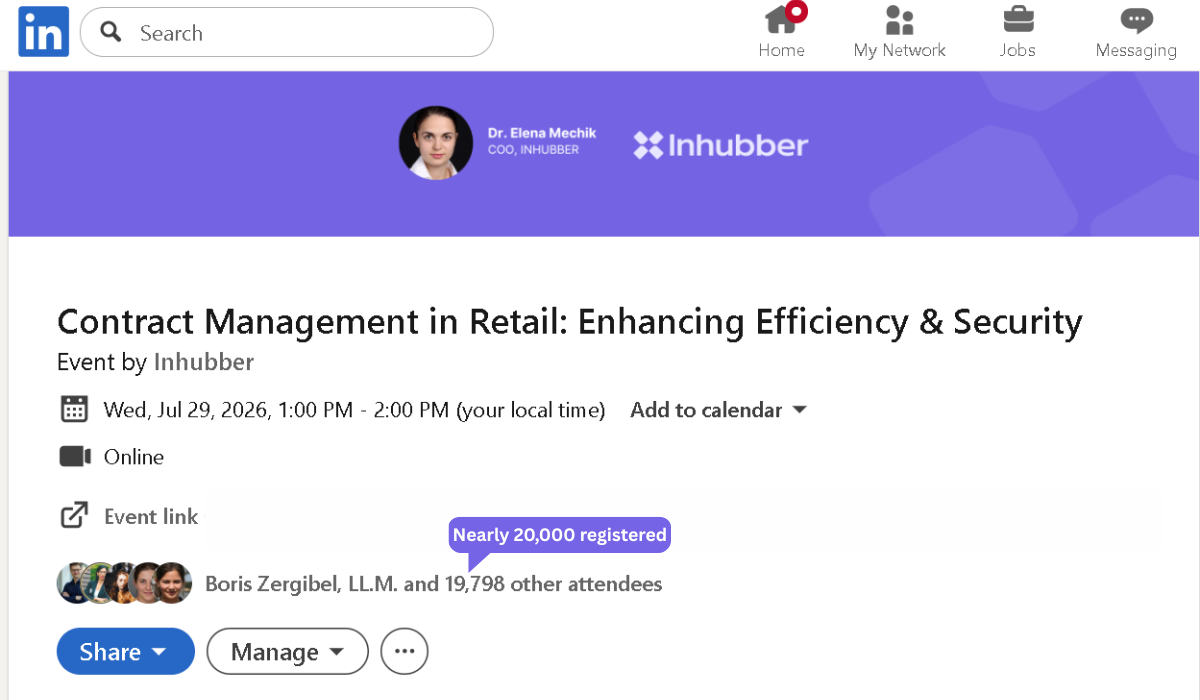 INHUBBER Announces Retail Contract Management Event as LinkedIn Registrations Near 20,000.