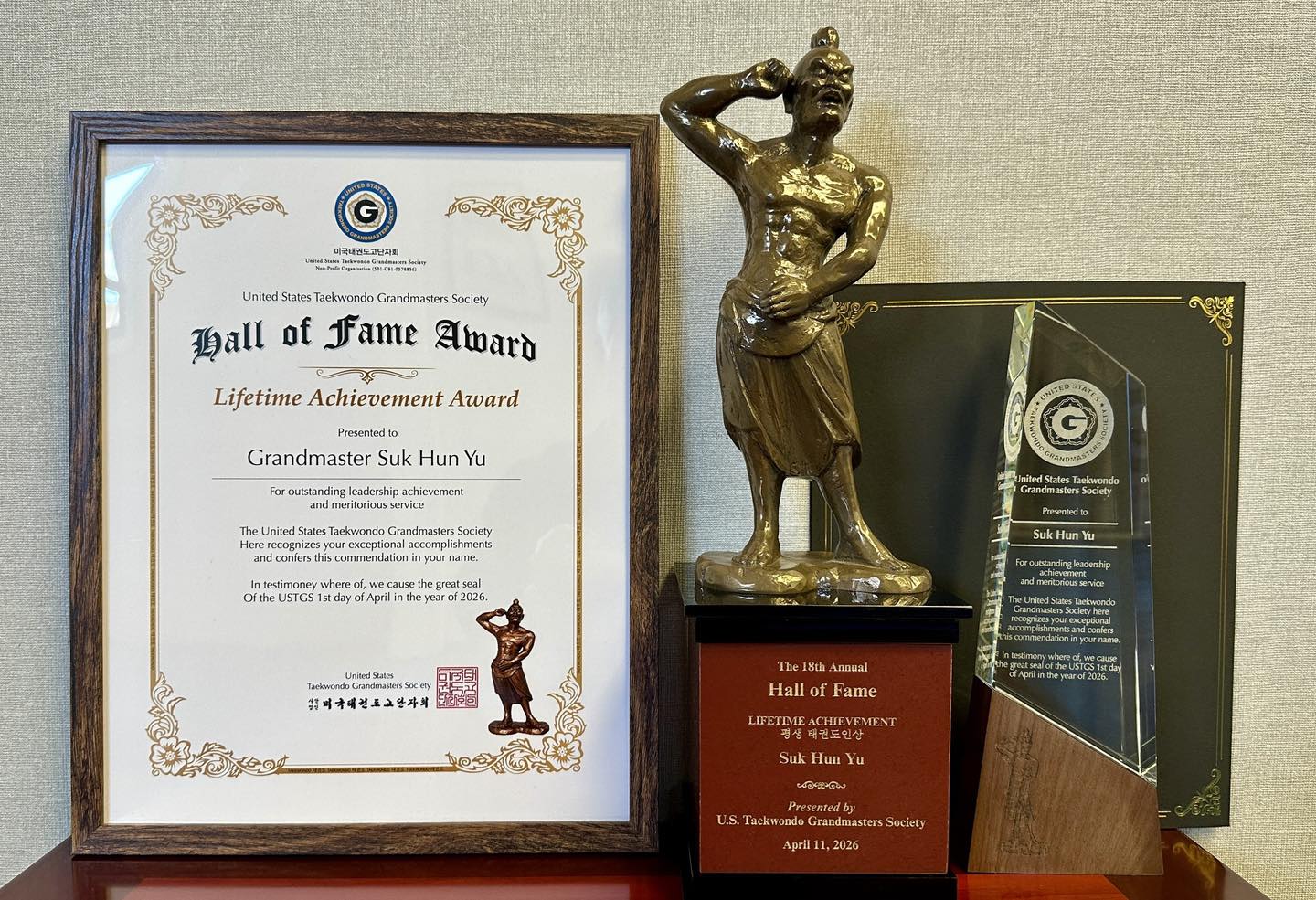 Master S.H. Yu Martial Arts: Supreme Grandmaster Yu Inducted into U.S. Taekwondo Grandmasters Hall of Fame & Appointed National Vice President of USTGS