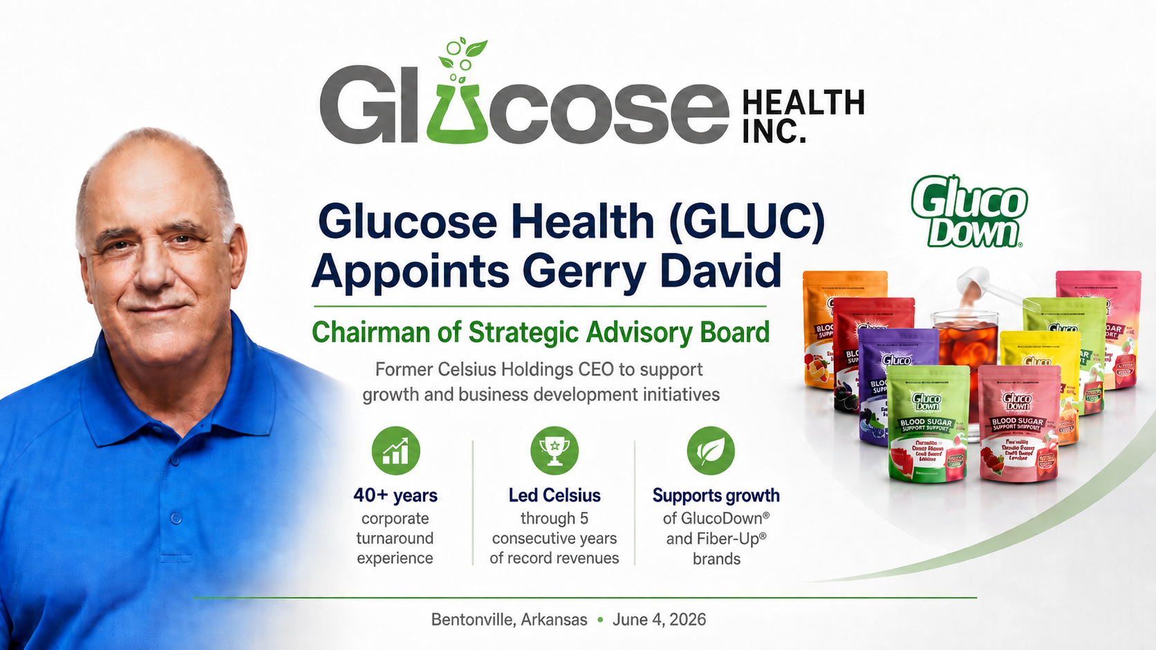 Glucose Health, Inc. (GLUC) Appoints Gerry David as Chairman of Strategic Advisory Board of Directors 