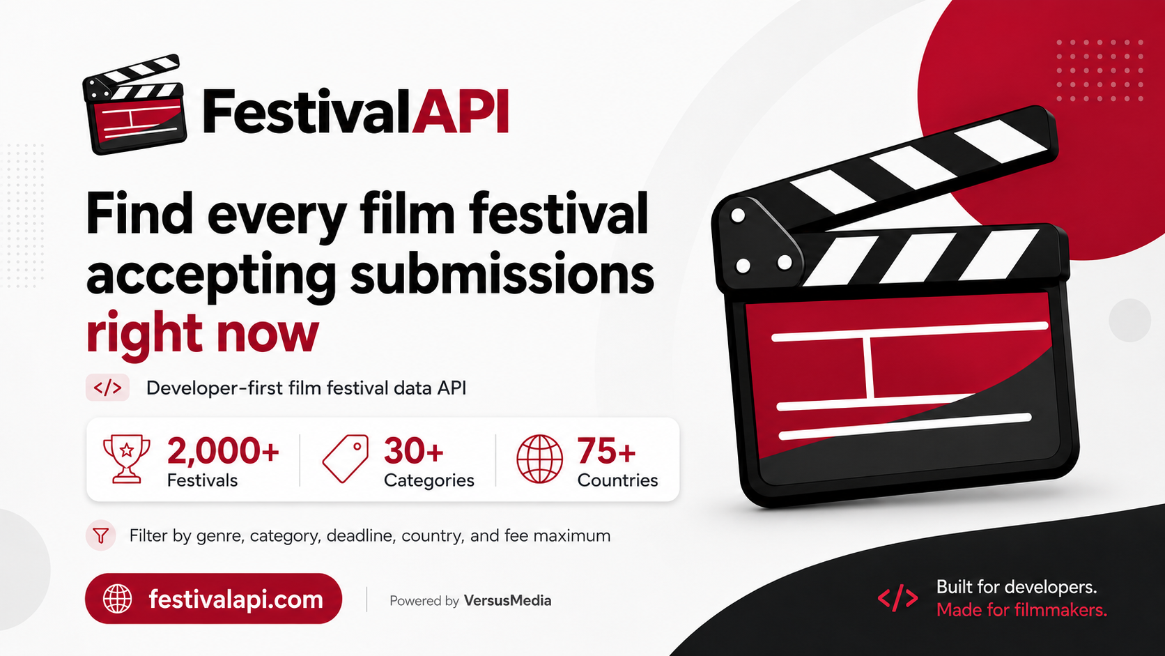 VersusMedia Launches Festival API to Help Developers and Filmmakers Discover Active Film Festivals Worldwide.