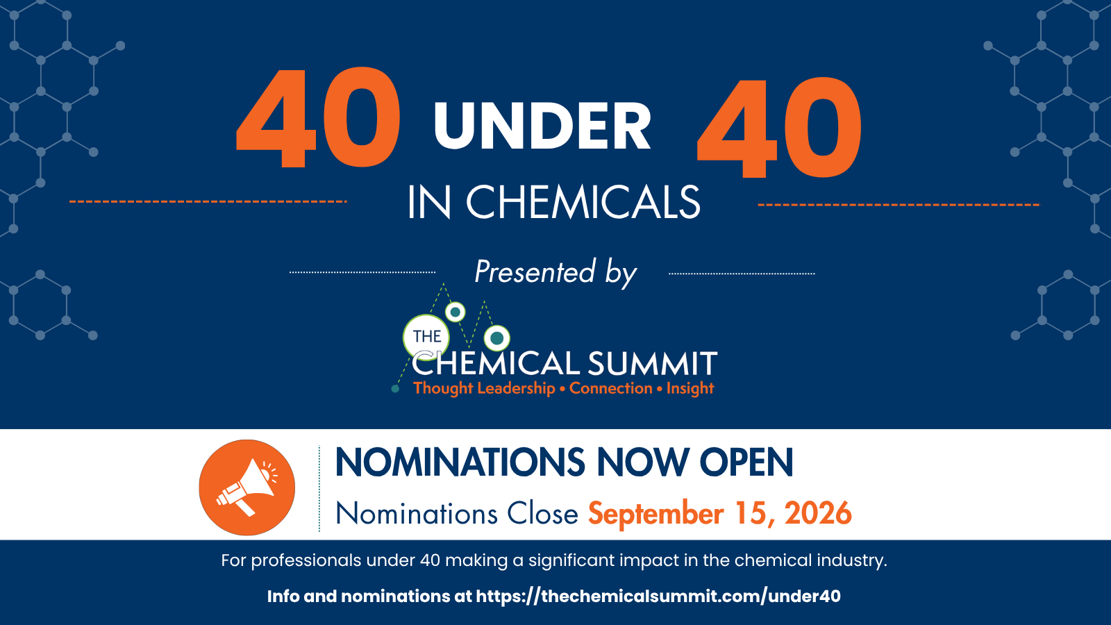 Nominations Open for 40 Under 40 in Chemicals, Presented by The Chemical Summit