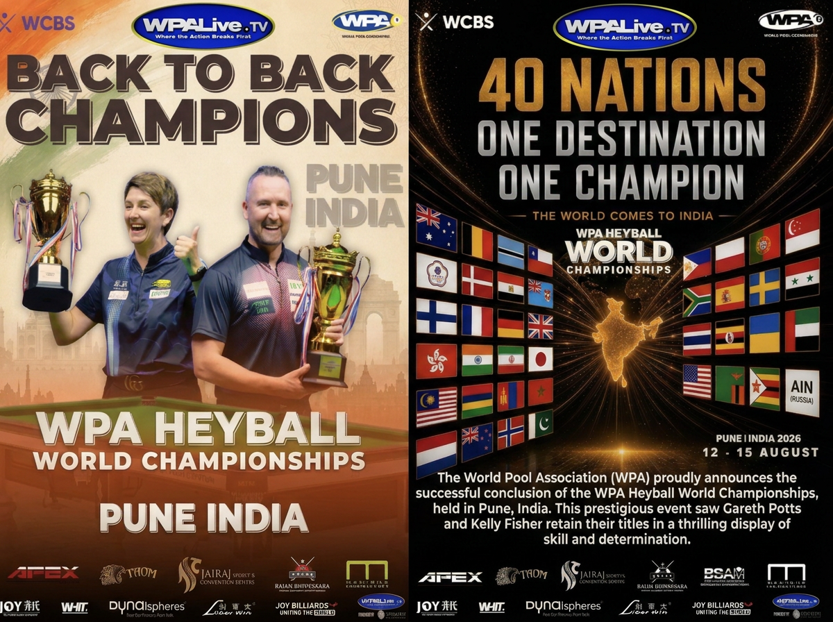 World Pool Association Celebrates Potts and Fisher’s Triumph at the 2026 WPA Heyball World Championships