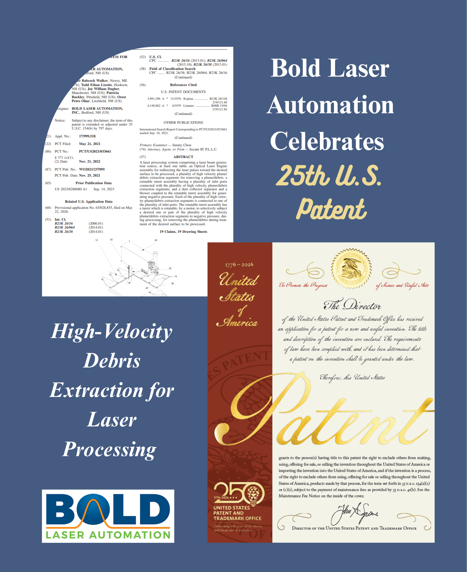 25th U.S. Patent Awarded to Bold Laser Automation for Advanced Laser Technology