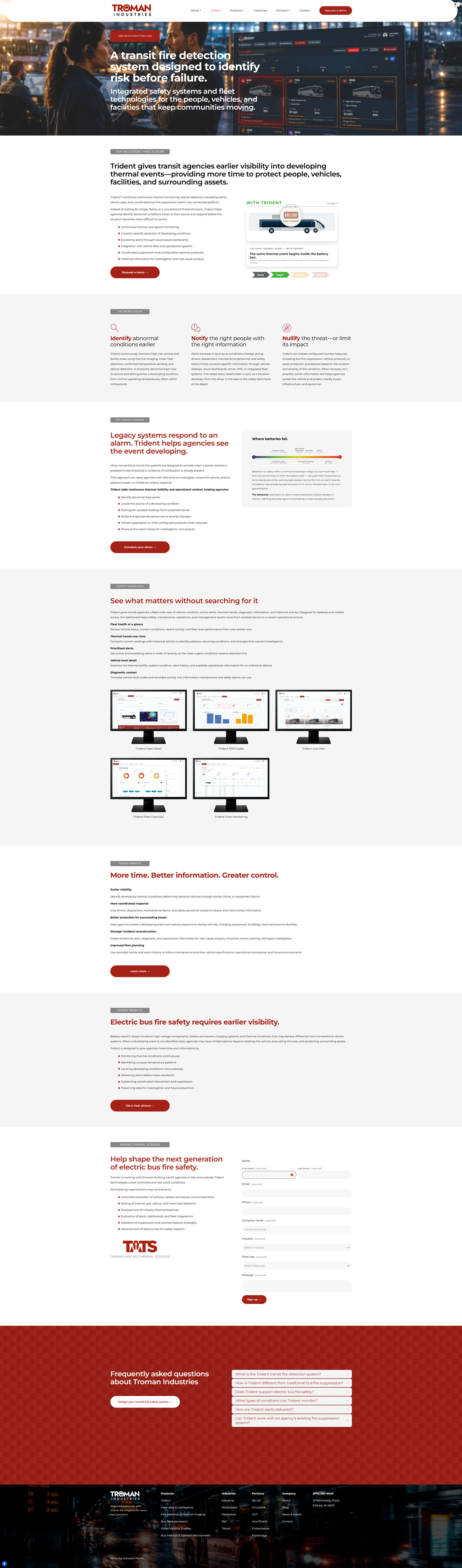 New Troman Industries website puts transit bus fire safety and Trident front and center